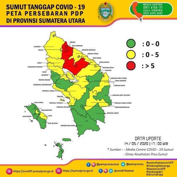Peta Persebaran PDP di Provinsi Sumatera Utara 14 Mei 2020